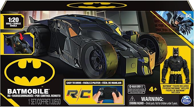 DC Comics, Batman Batmobile Remote Control Car, Easy to Drive, Compatible with Batman Figures, Kids Toys for Boys and Girls Ages 4 and Up - Figurio