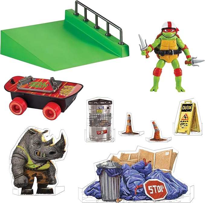 Teenage Mutant Ninja Turtles: Mutant Mayhem Raphael on a Skateboard with Accessories by Playmates Toys - Amazon Exclusive - Figurio