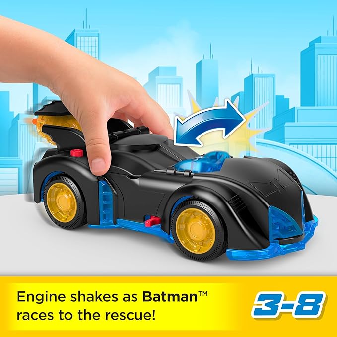 Fisher-Price Imaginext DC Super Friends Batman Toy Shake & Spin Batmobile with Poseable Figure for Pretend Play Kids Ages 3+ Years - Figurio