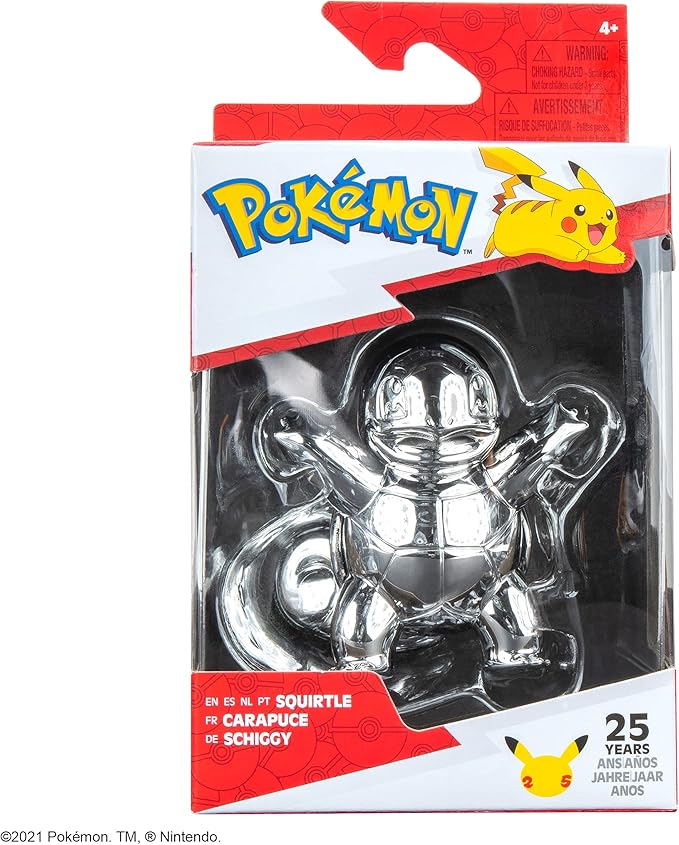 Pokemon 25th Celebration 3-inch Silver Squirtle #2 Figure Fan Must Have Toy - Officially Licensed 25th Anniversary Product from Jazwares - Figurio