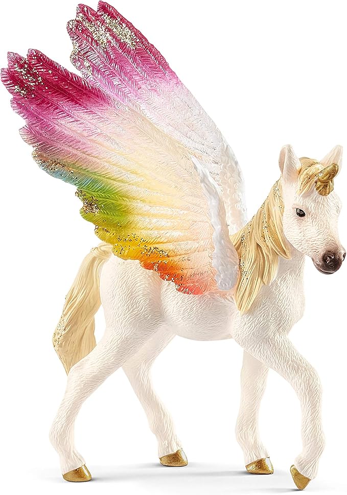 Schleich Bayala Mythical Winged Rainbow Baby Unicorn Foal Figurine - Featuring Majestic Pegasus and Glitter Details, Highly Durable and Fun Imaginative Toy for Boys and Girls, Gift for Kids Ages 5+ - Figurio