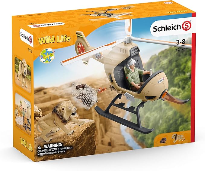 Schleich Wild Life 8-piece Animal Rescue Helicopter Toy with Safari Animal Figures for Kids Ages 3-8 Multicolore, 8 x 24 x 18 cm - Figurio