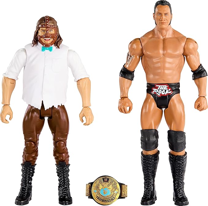 Mattel WWE The Rock vs Mankind Championship Showdown Action Figure 2-Pack with Championship, 6-inch - Figurio