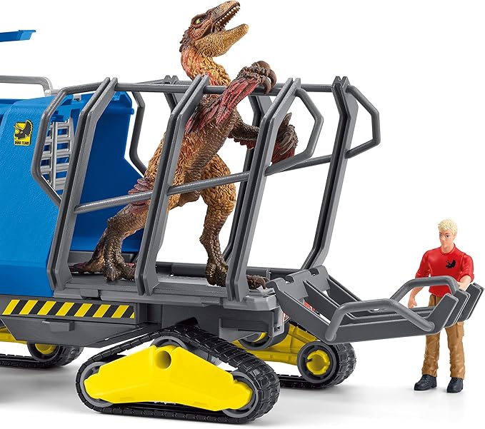 Schleich Dinosaurs Realistic Dakotaraptor and Truck with Scientist Figurine Playset - Jurassic Collection Dinosaur Action Figure and Vehicle with Scientist for Boys and Girls, Gift for Kids Age 4+ - Figurio