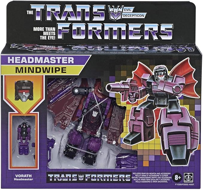 Transformers 2021 Modern Figure in Retro Packaging Decepticon Headmaster Mindwipe with Vorath - Figurio