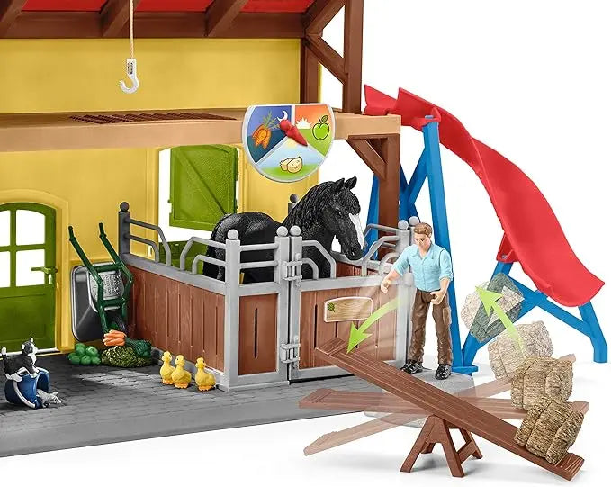 Schleich Farm World, 30-Piece Playset, Farm Toys and Farm Animals for Kids Ages 3-8, Horse Stable 10.5 x 49 x 34.5 cm - Figurio