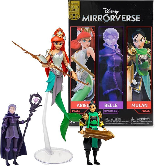 McFarlane Toys - Disney Mirrorverse Mulan 5in Belle (Fractured) 5in and Ariel 7in Action Figure 3pk, Gold Label, Amazon Exclusive - Figurio