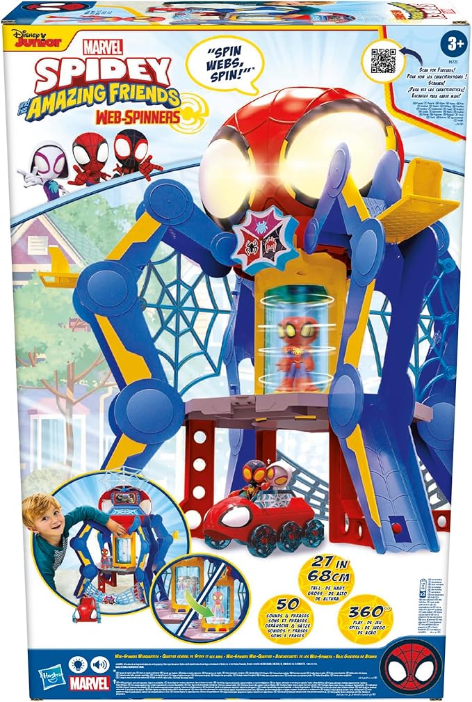 Spidey and His Amazing Friends Web-Spinners Web-Quarters, Kids Playset with Action Figure, Vehicle, and Accessories, Marvel Super Hero Toys, Ages 3 and Up, Large - Figurio