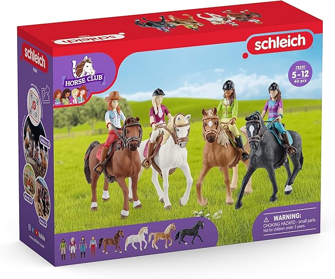 Schleich Horse Club Ride Out 40-Piece Playset Horse Gifts for Girls & Boys Ages 5+ with 4 Horse Rider Girls, 4 Horse Toys and Horse-Riding Accessories - Figurio