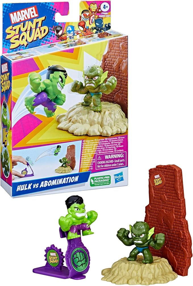 Marvel Stunt Squad Hulk vs. Abomination Toy Playset, 1.5-Inch Scale Super Hero Comic Action Figures, Kids Ages 4 and Up - Figurio