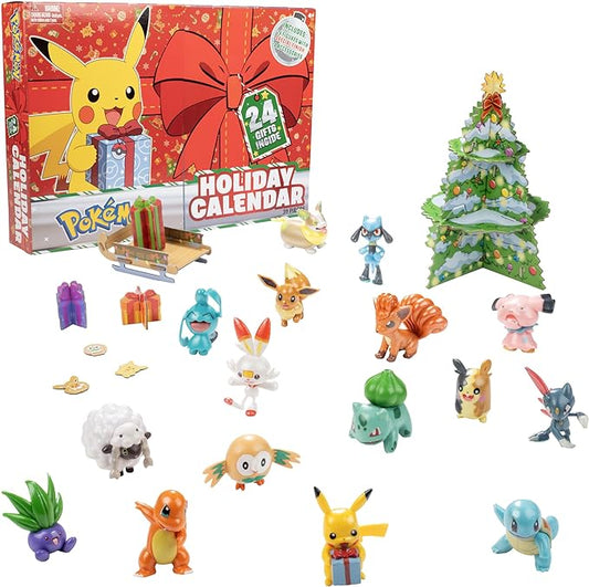 Pokemon 2024 Holiday Advent Calendar for Kids, 24 Gift Pieces - Includes 16 Toy Character Figures & 8 Christmas Accessories - Ages 4+ - Figurio