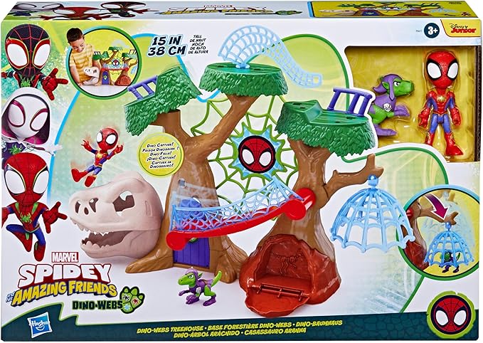 Spidey and his Amazing Friends Marvel Dino-Webs Treehouse Playset, Spider-Man & Goblin Raptor 4-Inch-Scale Action Figure Set, Ages 3 & Up - Figurio