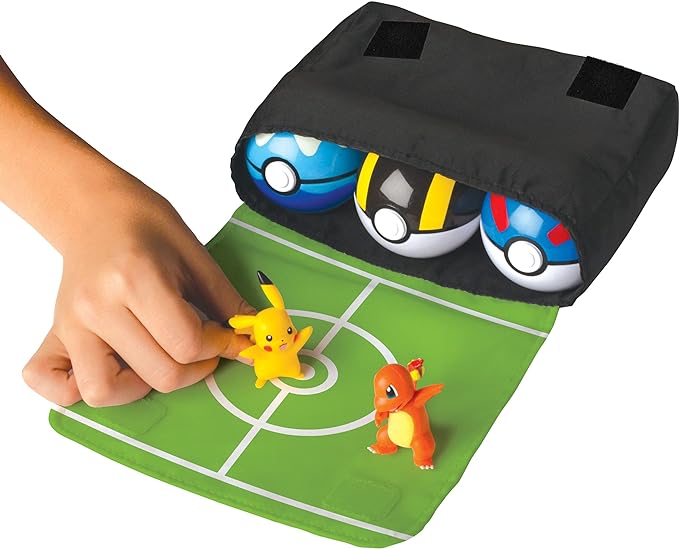 Pokémon Bandolier Set - Features a 2-Inch Pikachu Figure, 2 Clip ‘N’ Go Poke Balls/Belt, and a Carrying Bag - Folds Out Into Battle Mat for 2 Figures - Figurio