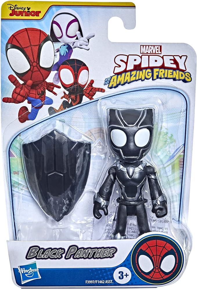 Spidey and his Amazing Friends Marvel Black Panther Hero Figure Toy, 4-Inch Super Hero Action Figure with 1 Accessory for Kids Ages 3 and Up, Small (Pack of 3) - Figurio