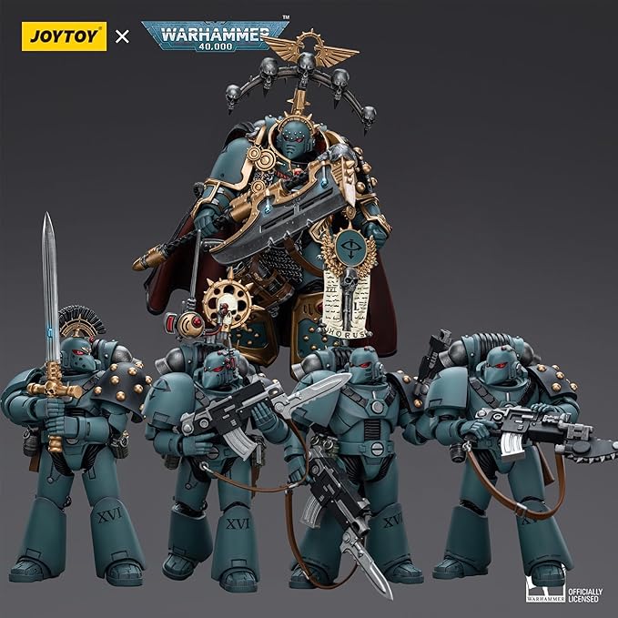 JOYTOY 1/18 Action Warhammer 40,000 Figure Sons of Horus MKVI Tactical Squad Legion Praetor with Power Axe Set of 5 Figures 5''Tall Movable Model Collectible Figurine - Figurio