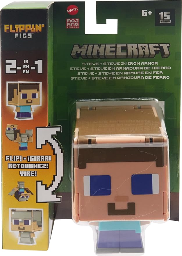 Mattel Minecraft Flippin’ Figs Figures Collection with 2-in-1 Fidget Play, 3.75-in Scale, Large Heads & Pixelated Design (Characters May Vary) - Figurio