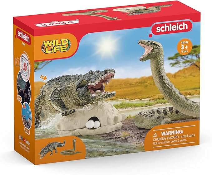 Schleich Wild Life 5-Piece Wild Animal Toy Playset for Boys and Girls Ages 3+, Danger in The Swamp with Alligator and Snake - Figurio