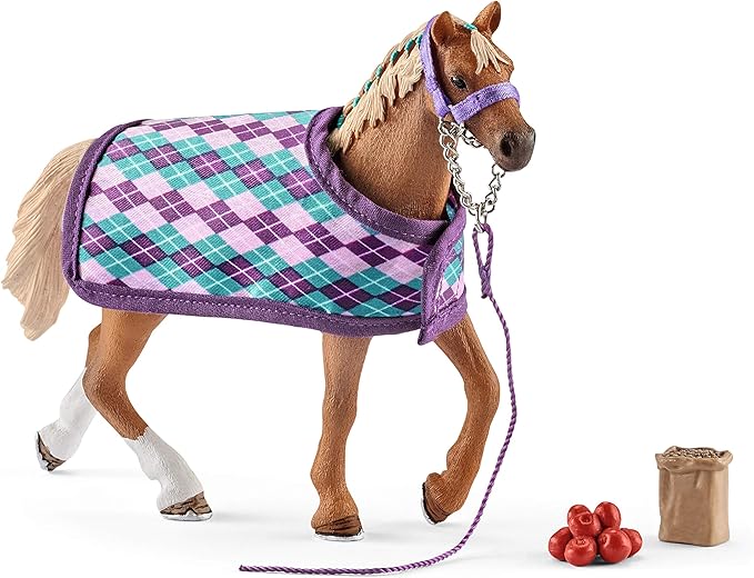 Schleich Horse Club, Toys for Girls and Boys, Engligh Thoroughbred Horse Set with Horse Toy and Accessories, 4 Pieces, Ages 5+ - Figurio