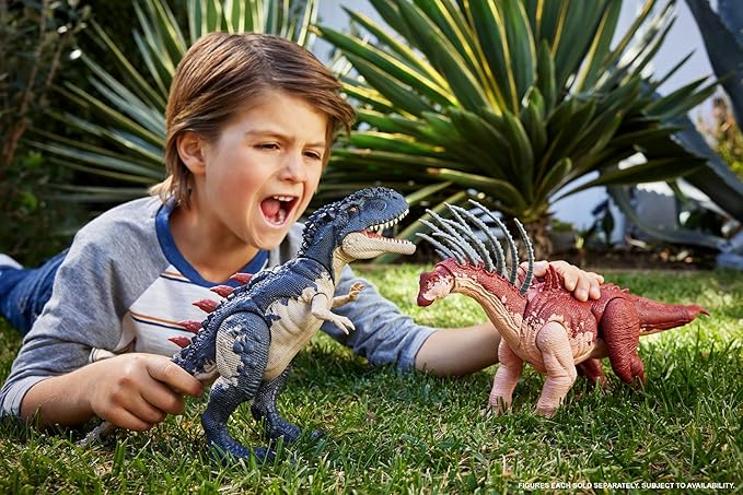 Mattel Jurassic World Gigantic Trackers Mapusaurus Action Figure Dinosaur Toy, Mega Bite Rampage Attack & Evolution Back Spikes, Digital Play - Figurio