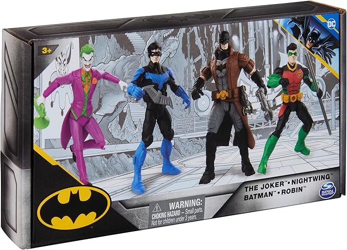 DC Comics, Batman, Team Up 4-Pack (Amazon Exclusive), Batman, The Joker, Robin, Nightwing 4-inch Action Figures, Super Hero Kids Toys for Boys & Girls - Figurio