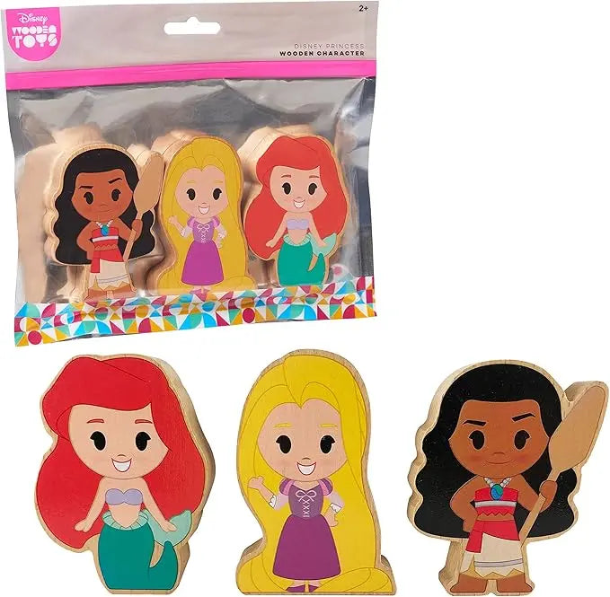 Just Play Disney Wooden Toys 3-Piece Figure Set with Rapunzel, Ariel, and Moana, Officially Licensed Kids Toys for Ages 2 Up - Figurio