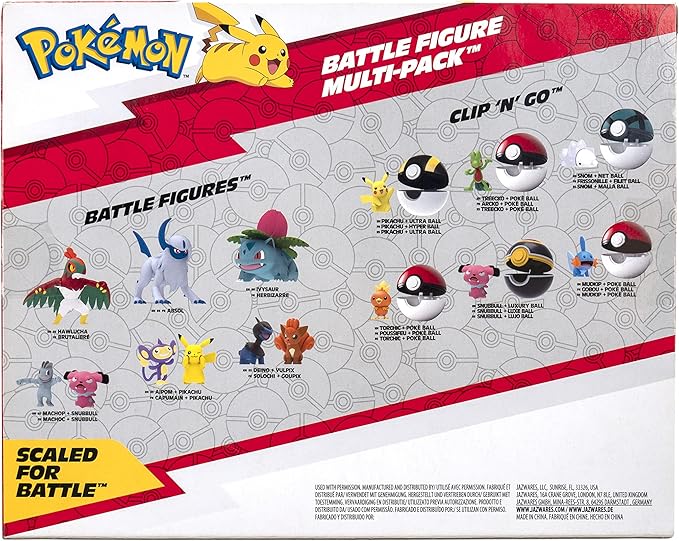 Pokémon Battle Figure 6 Pack-Features 2-Inch Pikachu, Squirtle, Charmander, Bulbasaur, Mimikyu & Toxel-Authentic Details - Figurio