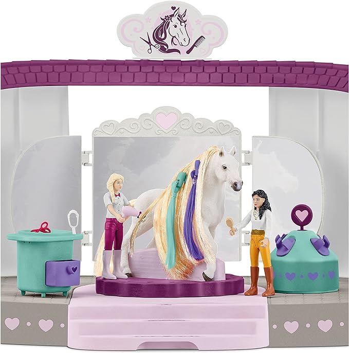 Schleich Horse Club Sofia's Beauties Horse Beauty Salon Stable with Brushing Accessories and Figurines Playset - 99-Piece Horse Beauty Salon Toy for Grooming and Brushing, Gift for Kids Age 4+ - Figurio