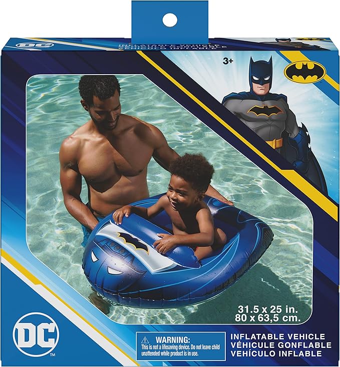 Swimways DC Batman Batmobile Inflatable Water Boat Vehicle, Inflatable Pool Floats and Kids Pool Toys, Batman Pool Party Supplies for Kids Aged 3 & Up - Figurio