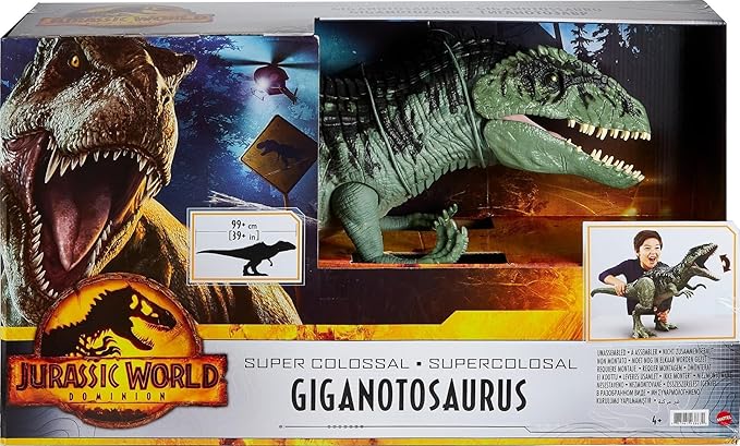 Mattel Jurassic World Super Colossal Giganotosaurus Dinosaur Action Figure Toy, 3-ft+ Long with Eating Feature - Figurio