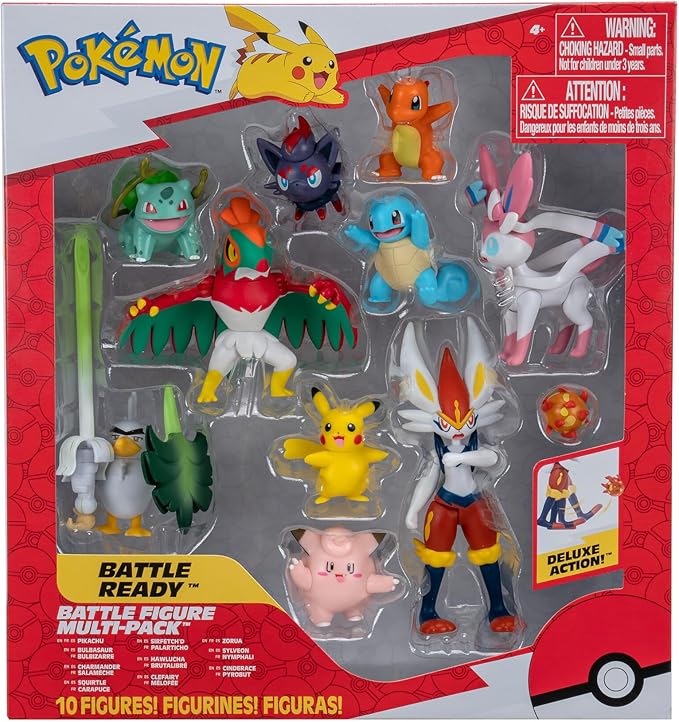 Pokémon Battle Figure 10 Pack - One 4.5-Inch Cinderace Figure Plus Three 3-Inch and Six 2-Inch Battle Figures Including Pikachu (Amazon Exclusive) - Figurio