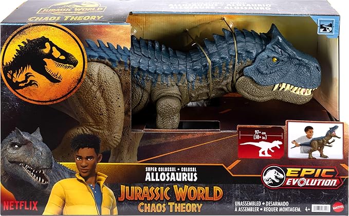 Mattel Jurassic World Super Colossal Allosaurus Action Figure, Extra Large Dinosaur Can Swallow 20 Mini Figures, 38-inch Long XL Action Play Toy - Figurio