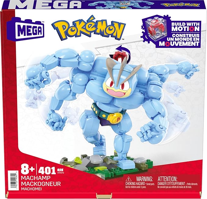 Mega Pokémon Building Toys Set Machamp with 401 Pieces, Articulated and Poseable with Motion, 6+ Inches Tall, for Kids - Figurio