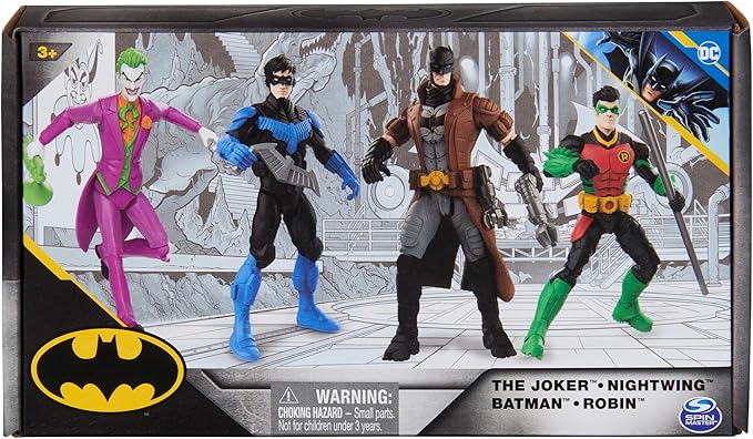 DC Comics, Batman, Team Up 4-Pack (Amazon Exclusive), Batman, The Joker, Robin, Nightwing 4-inch Action Figures, Super Hero Kids Toys for Boys & Girls - Figurio