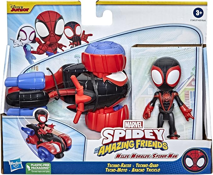 Spidey and His Amazing Friends Marvel Miles Morales: Spider-Man Action Figure and Techno-Racer Vehicle, for Kids Ages 3 and Up - Figurio