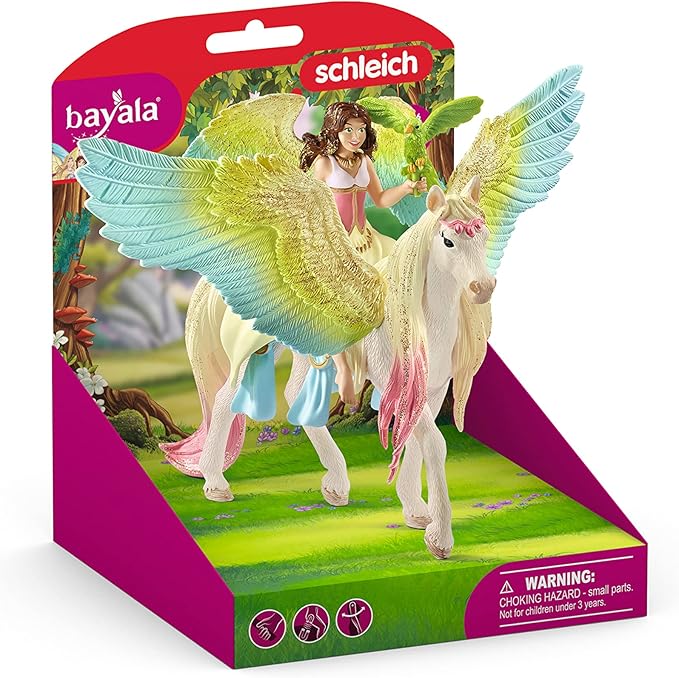 Schleich Bayala Fairy Surah with Glitter Pegasus Magical 3pc Playset - Unicorn and Fairy Toy Figurines with Movable Arms and Horse Riding Plus Accessories, for Boys and Girls, Gift for Kids Ages 5+ - Figurio