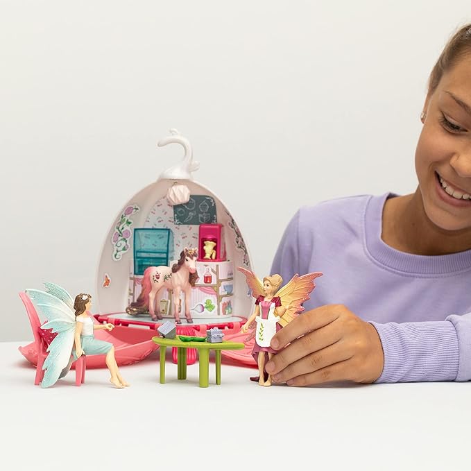 Schleich bayala Fairy Cafe Blossom - 21-Piece Magical Fairy and Unicorn Figurine Playset with Dollhouse and Accessories, Enchanted Play Dollhose for Girls and Boys, Gift Ready, Ages 5-12 - Figurio