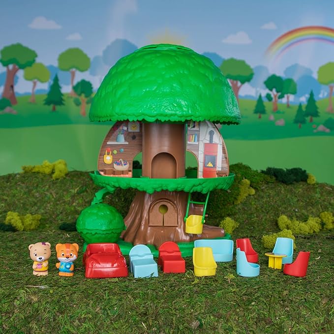 BANDAI V700200 Timber Tots by Klorofil-Magic Tree House with 2 Figures-Eliot from The Fox Ruby from The Bear Family-Early Learning pre-School playset & Activity Toy-Retro Toys-V700200 - Figurio