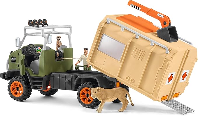 Schleich Wild Life 10-piece Animal Rescue Toy Truck with Ranger and Animals Playset for Kids Ages 3-8 Multicolore, 11 x 39 x 23 cm - Figurio