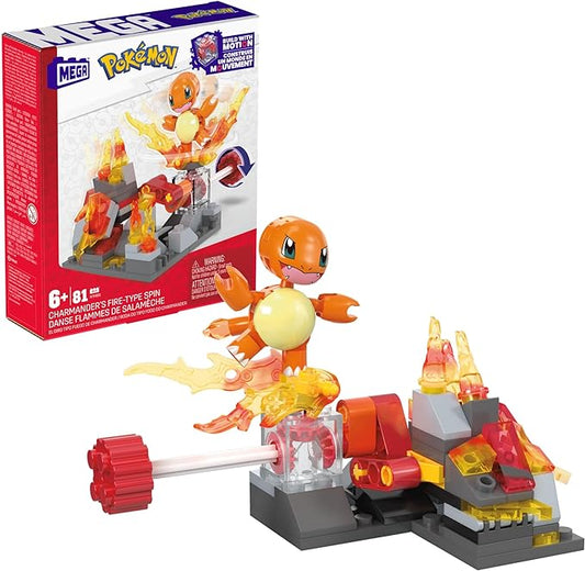 Mega Pokémon Building Toys Set Charmander’s Fire-Type Spin with 81 Pieces, 1 Poseable Character and Motion, for Kids - Figurio