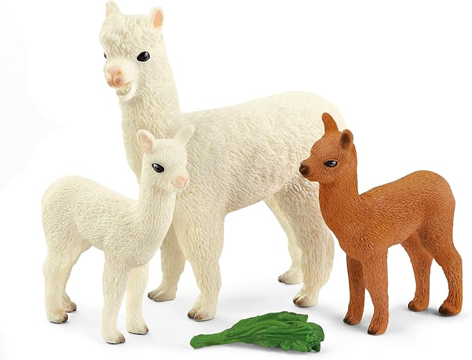 Schleich Farm World 4-Piece Alpaca Playset with Mother and Baby Alpacas - Educational and Durable Farm Animal Playset Figurines, Fun and Imaginative Play for Boys and Girls, Gift for Kids Ages 3+ - Figurio