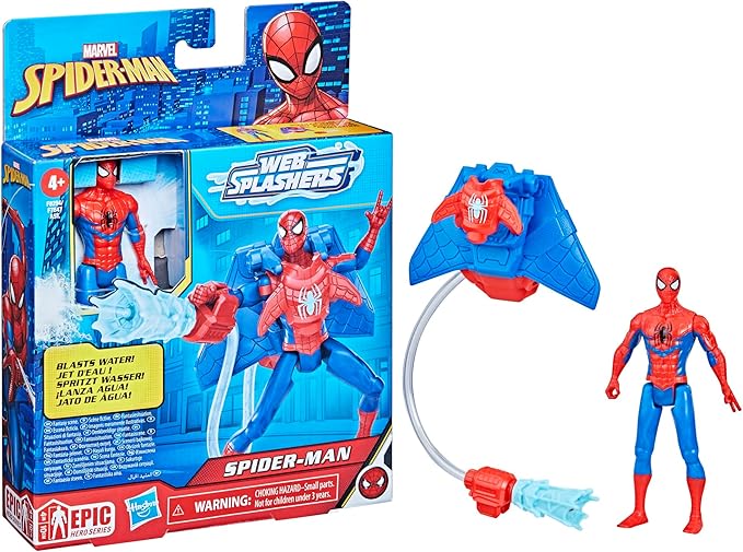 Marvel Spider-Man Aqua Web Warriors 4-Inch Spider-Man Action Figure with Refillable Water Gear Accessory, Action Figures for Boys and Girls 4 and Up - Figurio