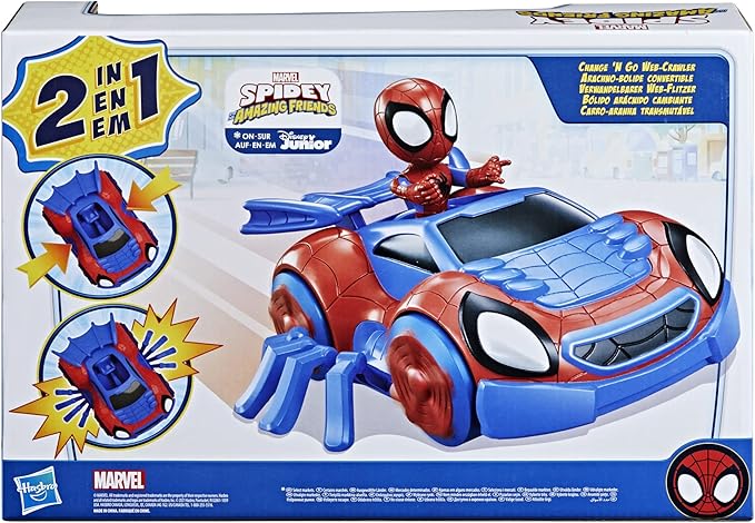 Spidey and His Amazing Friends Marvel Change 'N Go Web-Crawler and Spidey Action Figure, 2-in-1 Vehicle, 4-Inch Figure, for Kids Ages 3 and Up - Figurio