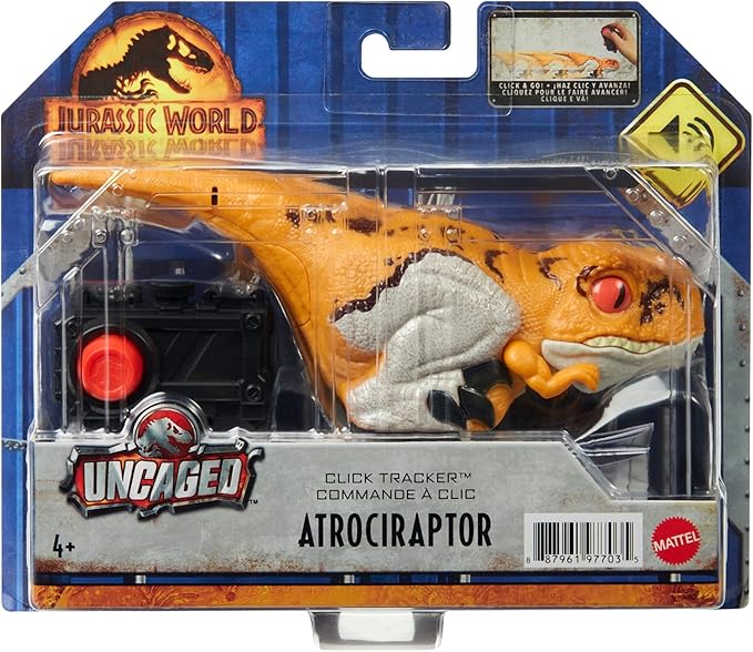 Mattel Jurassic World Dominion Uncaged Click Tracker Atrociraptor Tiger, Interactive Toy Dino with Motion & Sound, Clicker Control - Figurio