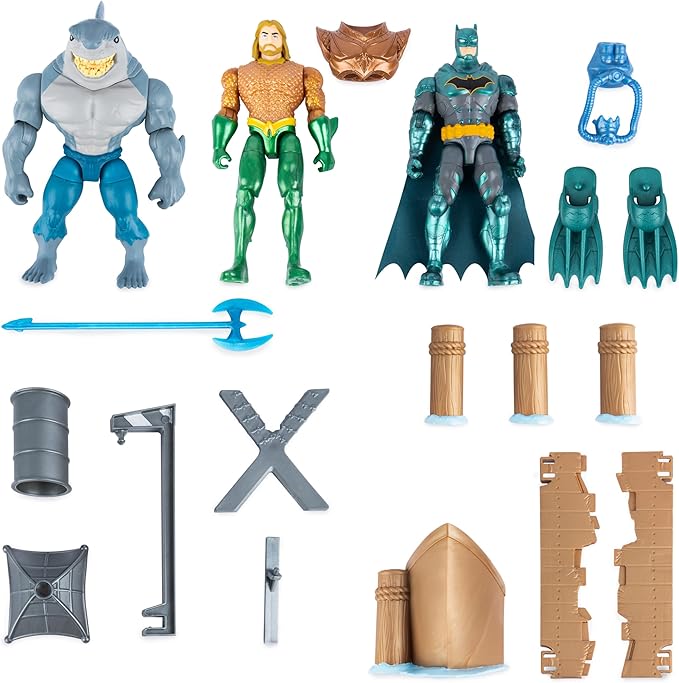 DC Comics, Gotham City Harbor Chaos Playset | 4-inch Batman, Aquaman, King Shark Action Figures | Kids Toys for Boys and Girls Ages 3 and Up (Amazon Exclusive) - Figurio