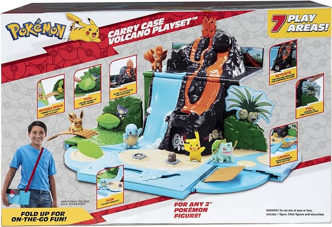 Pokémon Carry ‘N’ Go Volcano Playset with 4 Included 2-inch, Pikachu, Charmander, Bulbasaur, and Squirtle - Bring Everywhere - Playsets for Kids and Pokémon Fans - Amazon Exclusive - Figurio