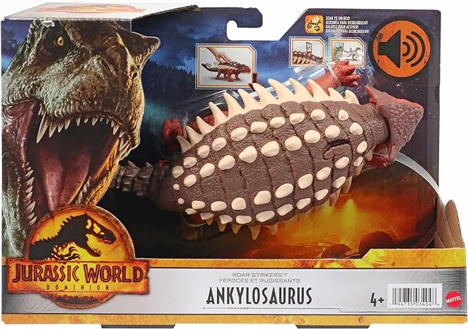 Mattel Jurassic World Dominion Roar Strikers Ankylosaurus Dinosaur Action Figure with Roaring Sound and Attack Action, Toy Gift Physical & Digital Play - Figurio