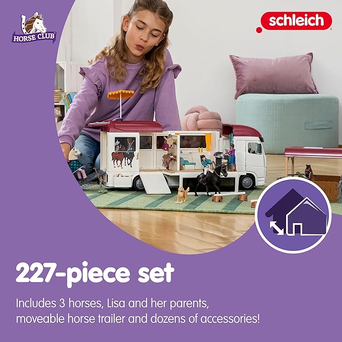 Schleich Horse Club - Horse Transporter, 97 Piece Playset with Horse Trailer, 3 x Horses, Collectible Animal Toys and Horse Riding Figurines for Children Aged 5+ - Figurio