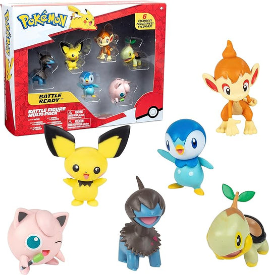 Pokémon Battle Figure Toy Set - 6 Piece Playset - includes 2" Pichu, Yamper, Turtwig, Piplup, Chimchar & Deino - Generation 4 Diamond & Pearl Starters - Gift for Kids, Boys & Girls - Figurio