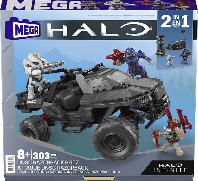 Mega Halo Infinite Toy Car Building Toys Set, UNSC Razorback Blitz Vehicle with 303 Pieces, 4 Micro Action Figures and Accessories, Gift Ideas - Figurio