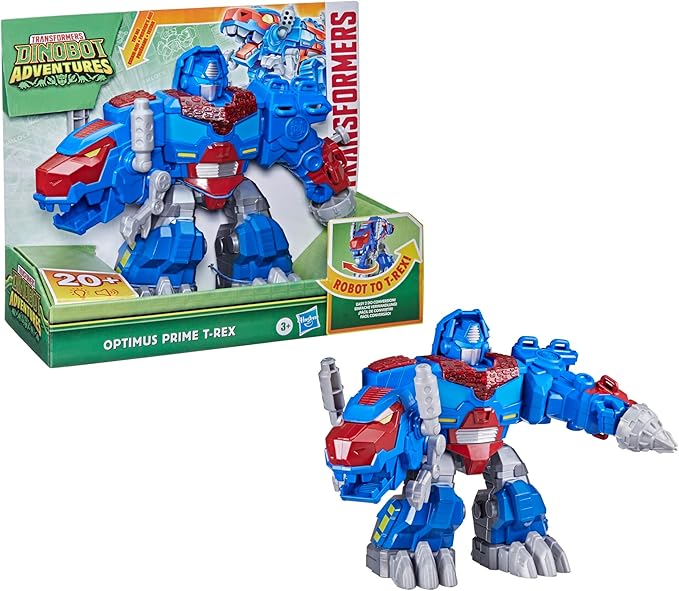 Transformers Dinobot Adventures Optimus Prime T-Rex Converting Toy with Lights and Sounds, 9+ Inch Action Figure, Ages 3 and Up - Figurio